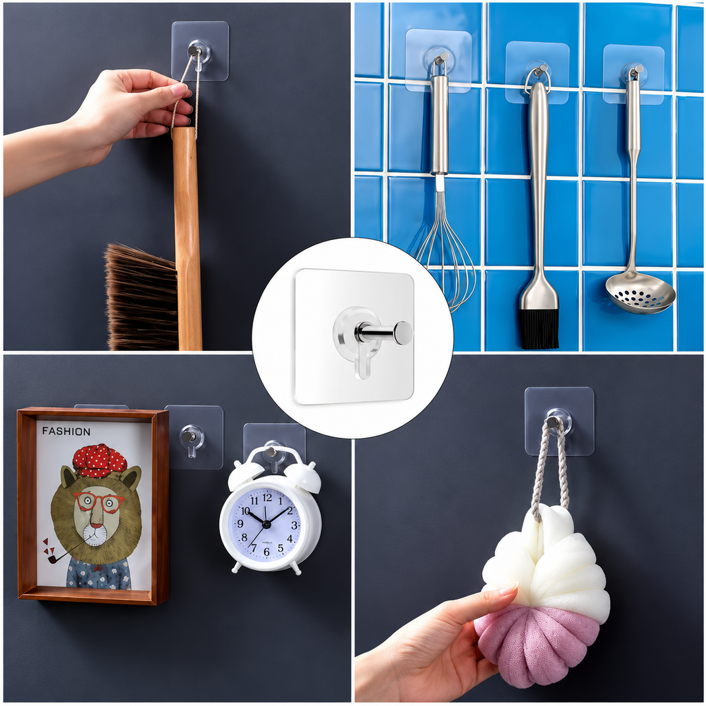 20-Pack Self-Adhesive Wall Hooks – Heavy-Duty, No-Drill Hooks for Photo Frames, Kitchen & Home
